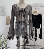 Wasteland Wind Irregularly Drifted With Lotus Leaf Edge Strap With Hole Open Shirt Short Long Sleeves