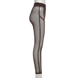 Mesh Sheer See Through Women Leggings Pants High Waist Striped Patchwork Leggings Skinny Pencil Pants Trousers 2023-Outfit