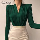 V Neck Long Sleeve T Shirt Women Brown Elegant Autumn Winter Sexy Top Shirts Casual Black 2021 Party With Shoulder