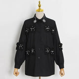 Patchwork Diamonds Shirts For Women Lapel Lantern Long Sleeve High Street Blouses Female 2022 Autumn
