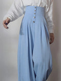 TWOTWINSTYLE Casual Wide Leg Pants For Women High Waist Patchwork Button Loose Solid Minimalist Trousers Female Fashion