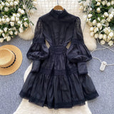 Court Lantern Sleeve Dress Girl Spring Hook Flower Embroidery Design Famous Light Luxury Royal Sister Temperament