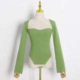 Elegant Side Split Knitted Women's Sweater Square Collar Long Sleeve Sexy Sweaters Female Fashion New 2022