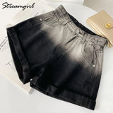 High Waist Gradient Pink Denim Shorts Women Summer 2022 Fashion Green A Line Short Jeans Pink Shorts Jeans
