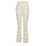 Sisterlinda Faux Leather Stacked Y2K Pant Women High Waist Zipper Side Slit Hipster Streetwear Female Fashion Slim Long