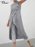 2022 Summer Sexy Asymmetrical Long Shirts Women Sleeveless Buttons Thin Tops Casual Loose Split Hem Chic Blusas