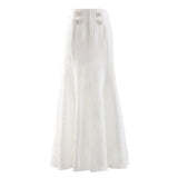 TWOTWINSTYLE Elegant Black Long Skirt For Women High Waist Patchwork Diamonds Buttons Mermaid Skirts Female 2022 Spring