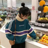 Turtleneck Hoodies Women Plus Velvet Warm Harajuku Printed Pullovers Tops Womens Oversize Patchwork Leisure Chic