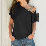Explosion Casual Slanted Shoulders Cross Irregular Short-Sleeved Print Women