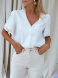 Large Size Women's Fat Mm Loose Short-Sleeved Lace Chiffon Shirt