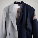 Irregular Striped Blazers For Women Notched Long Sleeve Patchwork Plaid Hit Color Coats Female 2021 Autumn