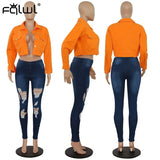 Streetwear Yellow Black Denim Jacket Women Outwear Bodycon Jeans Jackets Women Coat Casual Ladies Cropped Jackets