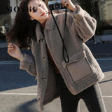 Coat Woman Lapel Faux Fur Coats Long Sleeve Fluffy Fake Fur Jackets Winter Thick Warm Female Pockets