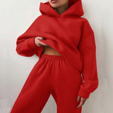 Women's Pure Color Casual Fashion Trousers Thick Sports Hoodie Set