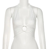 Summer Sexy Low Chest Deep V Neck Corset Tops Women Solid Black Stretchy Bandage Backless Slim Wild Basic Camisole Female
