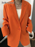 Orange Blazer For Women Notched Collar Long Sleeve Solid Minimalist Blazers Female Korean Fashion Spring