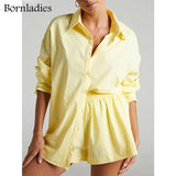 Women Tracksuits Shirt with Mini Shorts 100% Cotton Two Pieces Sets Fashion Outfits Women Blouses Short Sets