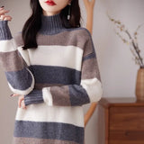 2025 New Retro Buckle Design High-Necked Ladies Knitted Cardigan Pure Color Ocean Sweater