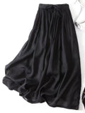 Woman Fashion 2022 New Solid Color Elastic Waist Lace Up Cotton Linen Skirt Long Skirt Leisure Elegant Women's