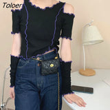 Strapless Fungus T-shirts Women Slender Sexy Girls Long Sleeve Crop Tops Summer Skinny T Shirt Student Street Wear