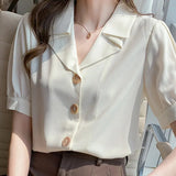 Blouses Femme Top Summer Tops Short Sleeve Blouse Women Blusas Mujer De Moda 2021 Verano V-Neck Chiffon Blouse Shirt