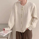 Version Of Retro Twist Round Neck Knitted Cardigan Women's New Lazy Gentle Style Simple Soft Waxy Sweater Jacket-Outfit