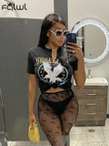 Summer Loose Graphic T Shirts Women V Neck Short Sleeve Print Tees Tops Women 2022 Black Streetwear Fashion Tops