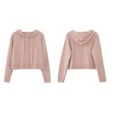 Hooded Knitted Cardigan Girls Fall 2024 New Style Short Rope With Loose Jackets-Outfit