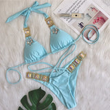 Toloer New Bikini Sexy Crystal Diamond Swimsuit Bandage Split Vintage Swimsuit