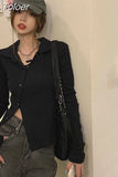 T-shirts Women Chic Tunic Long Sleeve Woman Tshirts Y2k Tops Single-breasted Irregular Tees Tops 2023 Blusas Mujer De