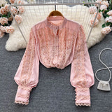 Senior Hook Flowers Autumn Top Temperamant Long Sleeve Single Breasted Loose 2022 Ladies Korean Solid OL Long