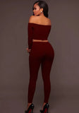 Ribbed Basic Off Shoulder Crop Top and Pants 2pc