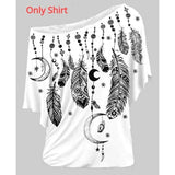 Women Shirts Blouses Summer 2021 Feather Print One Shoulder Top Casual Ladies Sexy Tops Skew Neck Shirts