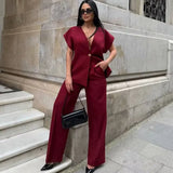Explosion Women's Button Blouse Broad Leg Trousers