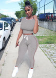 Tight Fitting Crop Top and Pants Casual Two Piece