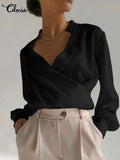 Elegant Blouse 2022 Summer Tunic Women Sexy V Neck Long Lantern Sleeve Shirts Solid Casual Irregular Hem Top Blusas