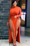 Plus Size Sexy High-Neck Long Sleeve Wasit Tie Slit Long