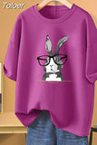 100% Cotton L-5XL Plus Size T Shirt Bunny Print O Neck Tshirt Short Sleeve Women Top Basic Summer Couple Solid T