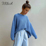2021 O Neck Green Oversized Pullover Women Long Sleeve Blue Autumn Winter Fashion Knitted Sweater Casual
