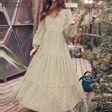 Autumn Sundress Casual Puff Sleeve Tunic Vestidos Floral Print Robe ZANZEA 2021 Fashion Ruffle Maxi