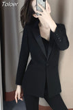 New Korean Style Classic Embroidery Solid Long Sleeve Slim Temperament Jacket Women Office Lady Chic Casual Blazer