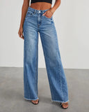 Women's New Products Loose Broad Legs Side Seam Stitching Side Hem Jeans Women