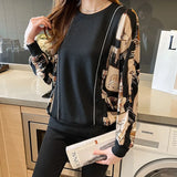 Spring Autumn casual loose Women's knit sweater shirts New chic patchwork blouses shirts Long Sleeve Shirts