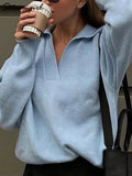Polo Sweaters For Women Oversize Green Knit Tops Autumn Loose Womoen's Knitted Pulls Blue Pullover Women Oversize