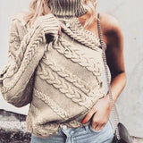 Shoulder Turtleneck Sweater Women Long Sleeve Twist Knitted Sexy Female Sweaters 2021 Spring White Vintage Pullover Top