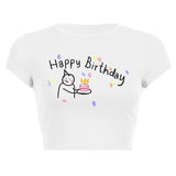 Toloer Simple Print T Women's Fashion Print Crop