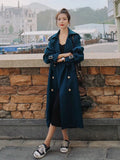 Clothes Women Solid Color Lapel Double Row Button Women's Coat Windbreaker Trench Coat for Women Jackets Female