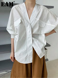 Women White Big Size Shaped Blouse New V-collar Long Sleeve Loose Fit Shirt Fashion Tide Spring Autumn 2023