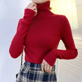 Women Pullover Turtleneck Sweater Autumn 2022 Long Sleeve Elastic Korean Simple Basic Jumper Pull Femme Solid Color Tops