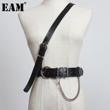 Pu Leather Black Chain Split Long Wide Strap Belt Personality Women New Fashion Tide All-match Spring Autumn 2023